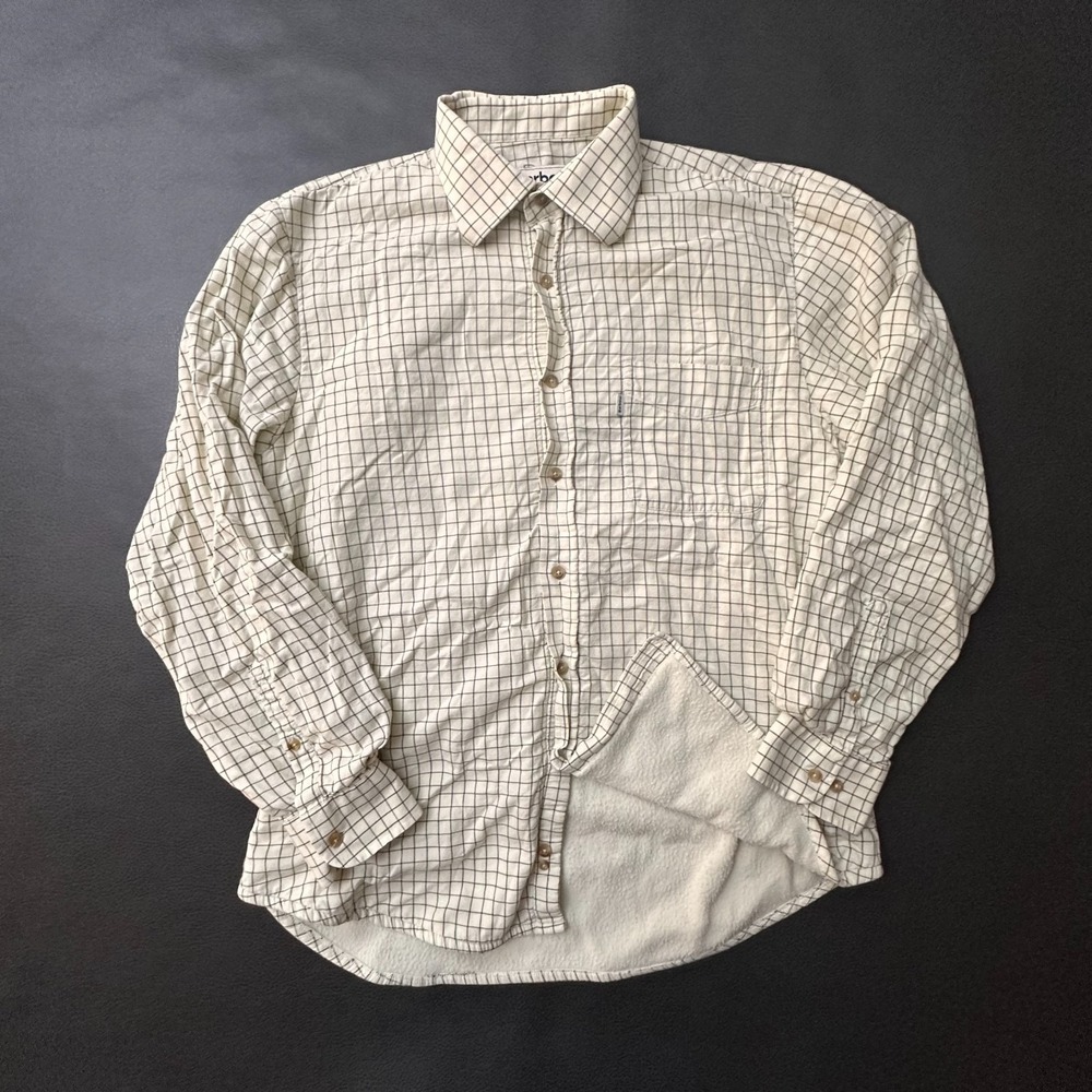 Barbour Flannel Shirt Mens Medium Ivory Sherpa Blanket Lined Classic Comfort Fit